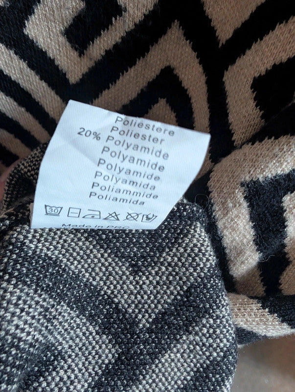 Moewy Black Cream Geometric Knit Hooded Jumper Dress One Size