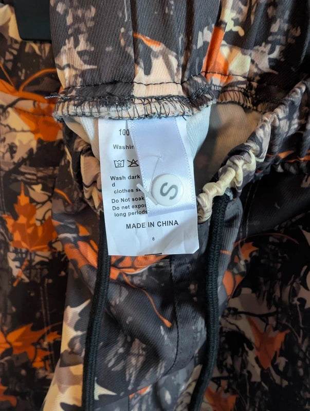 Orange Camo Cargo Trousers S Leaf Print Combat Pants Streetwear Gorpcore
