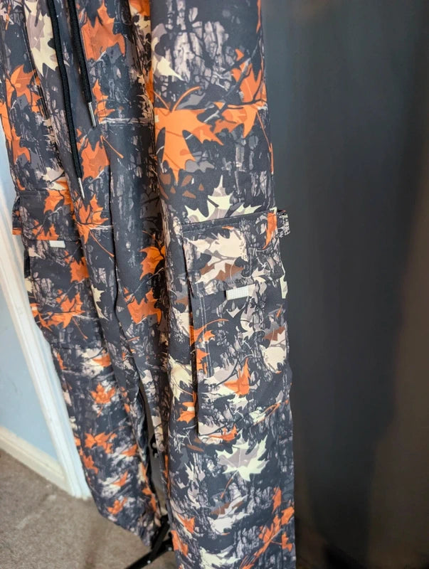 Orange Camo Cargo Trousers S Leaf Print Combat Pants Streetwear Gorpcore