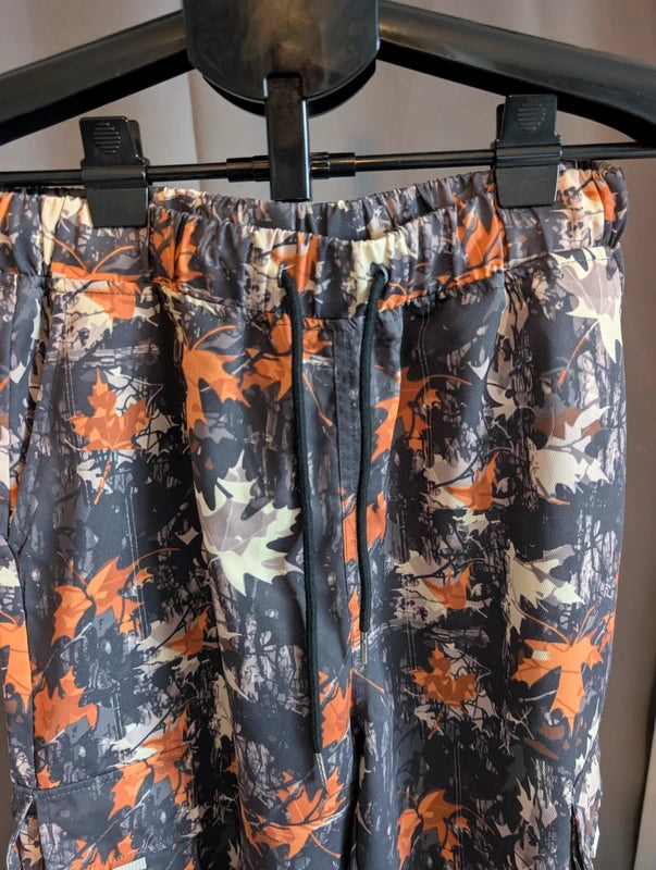 Orange Camo Cargo Trousers S Leaf Print Combat Pants Streetwear Gorpcore