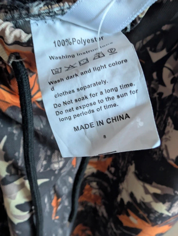 Orange Camo Cargo Trousers S Leaf Print Combat Pants Streetwear Gorpcore