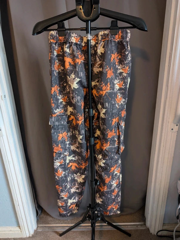 Orange Camo Cargo Trousers S Leaf Print Combat Pants Streetwear Gorpcore