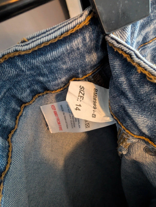 PrettyLittleThing Blue Lace Up Skinny Jeans 14 Eyelet Y2K Grunge Denim