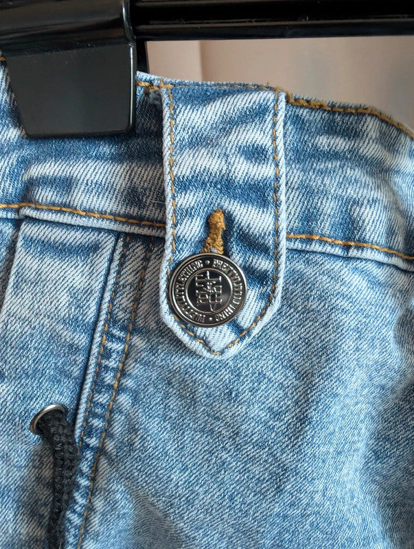 PrettyLittleThing Blue Lace Up Skinny Jeans 14 Eyelet Y2K Grunge Denim