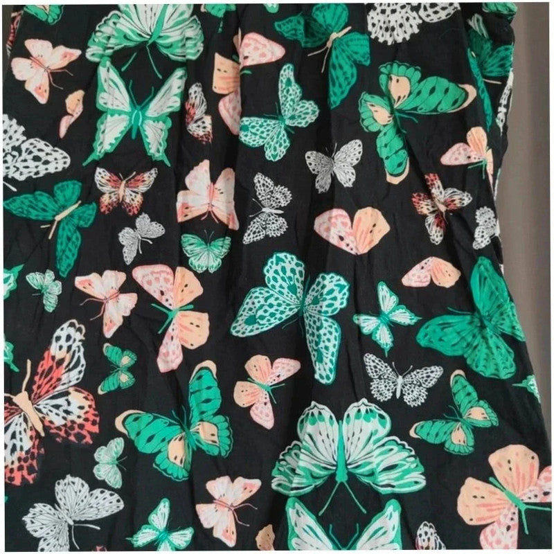 Dorothy Perkins Black Cotton Butterfly Print Short Flutter Sleeve Blouse Size 12