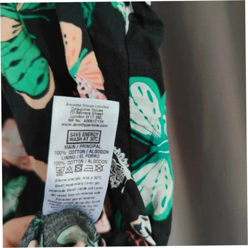 Dorothy Perkins Black Cotton Butterfly Print Short Flutter Sleeve Blouse Size 12