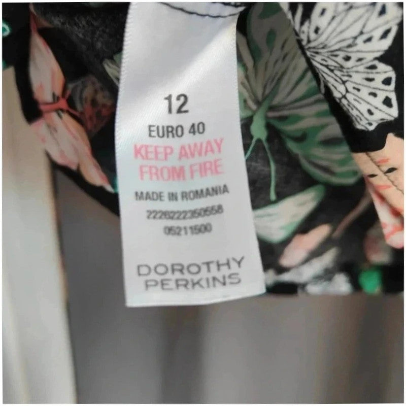 Dorothy Perkins Black Cotton Butterfly Print Short Flutter Sleeve Blouse Size 12