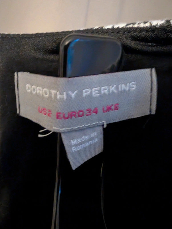 Dorothy Perkins Houndstooth Check Sleeveless Pinafore Mini Dress 6 UK Dark Academia