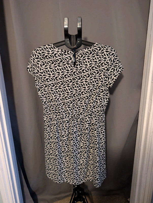 New Look Black White Bird Print Lace Peter Pan Collar Dress 12 UK