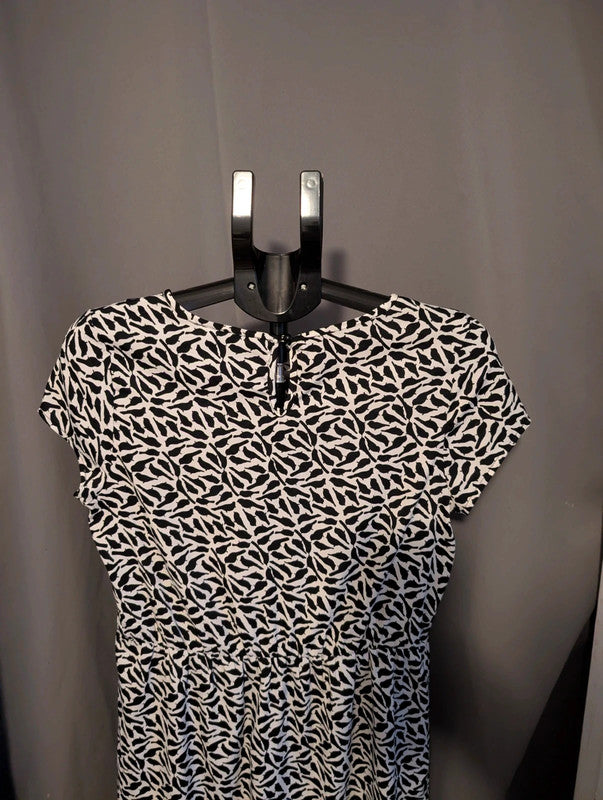 New Look Black White Bird Print Lace Peter Pan Collar Dress 12 UK