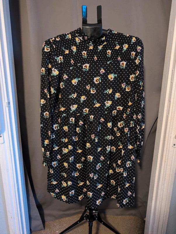 Jacqueline De Yong Polka Dot Pansy Smock Dress 38 UK 10 Whimsigoth High Neck