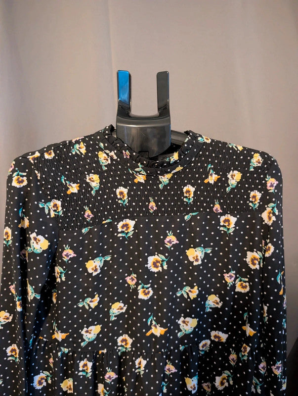 Jacqueline De Yong Polka Dot Pansy Smock Dress 38 UK 10 Whimsigoth High Neck
