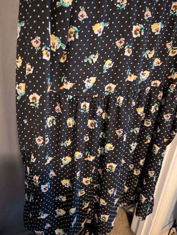 Jacqueline De Yong Polka Dot Pansy Smock Dress 38 UK 10 Whimsigoth High Neck