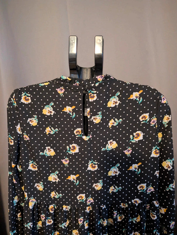 Jacqueline De Yong Polka Dot Pansy Smock Dress 38 UK 10 Whimsigoth High Neck