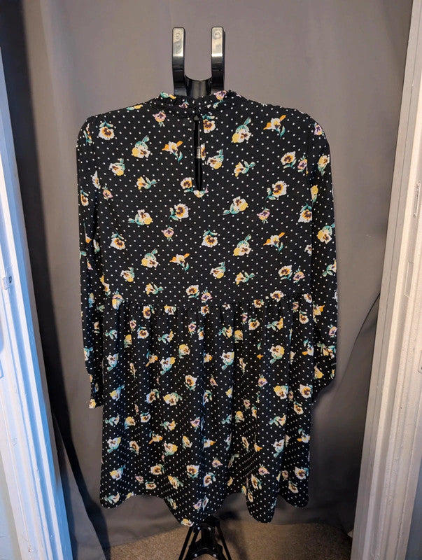 Jacqueline De Yong Polka Dot Pansy Smock Dress 38 UK 10 Whimsigoth High Neck