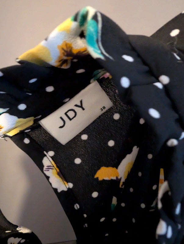 Jacqueline De Yong Polka Dot Pansy Smock Dress 38 UK 10 Whimsigoth High Neck