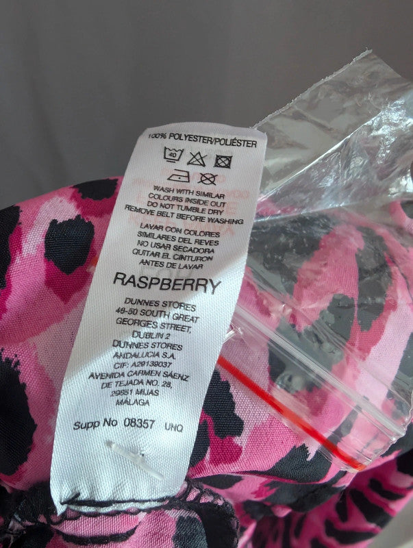 Savida Pink Leopard Print Mini Dress Small UK 10 Ruffle High Neck Long Sleeve