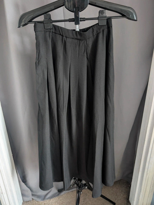 Lapa Black Pleated Midi Skirt Medium UK 10 Gothic Dark Academia A Line