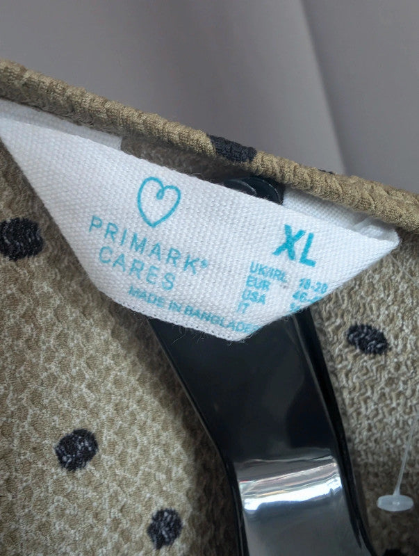 Primark Khaki Olive Polka Dot Smock Dress XL UK 18 20 Ruffle V Neck