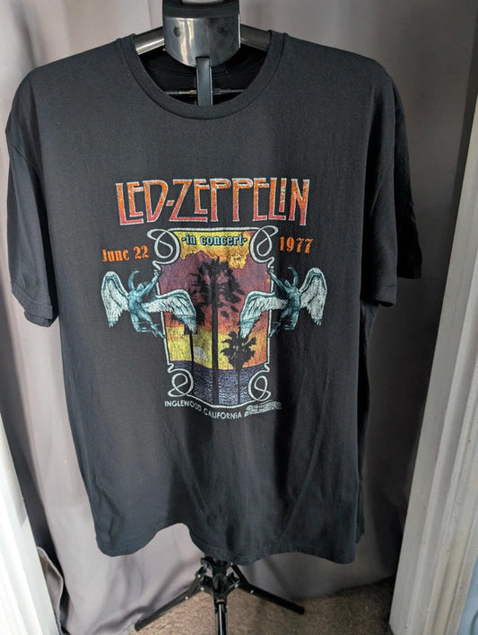 Gildan Led Zeppelin T Shirt XL Black 1977 Concert Band Graphic Tee Top