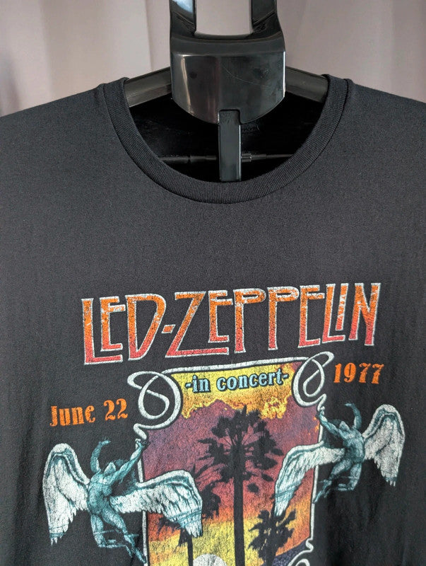 Gildan Led Zeppelin T Shirt XL Black 1977 Concert Band Graphic Tee Top