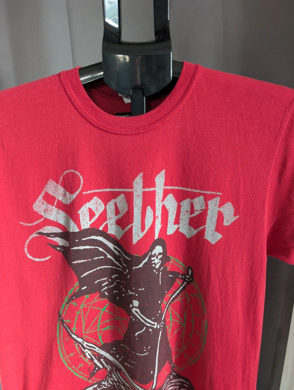 Seether T Shirt L Red Grim Reaper Too Late Im In Hell Graphic Band Tee Top