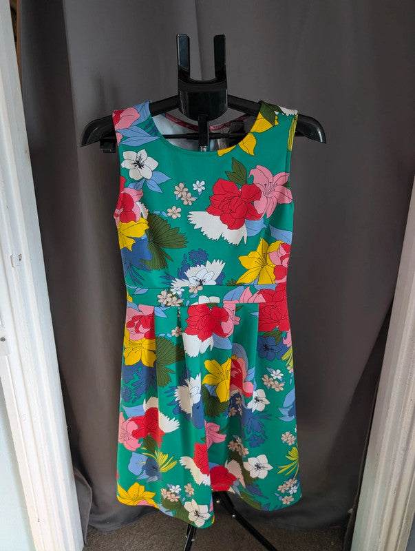 Body Flirt Dress 36 38 Green Tropical Floral Summer Skater Retro Vintage