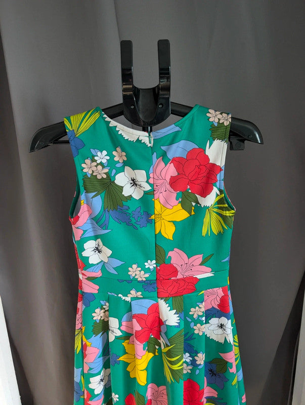 Body Flirt Dress 36 38 Green Tropical Floral Summer Skater Retro Vintage