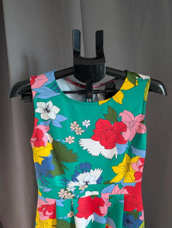 Body Flirt Dress 36 38 Green Tropical Floral Summer Skater Retro Vintage