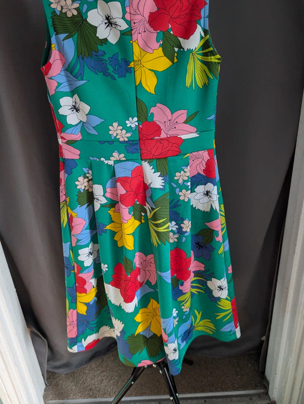 Body Flirt Dress 36 38 Green Tropical Floral Summer Skater Retro Vintage