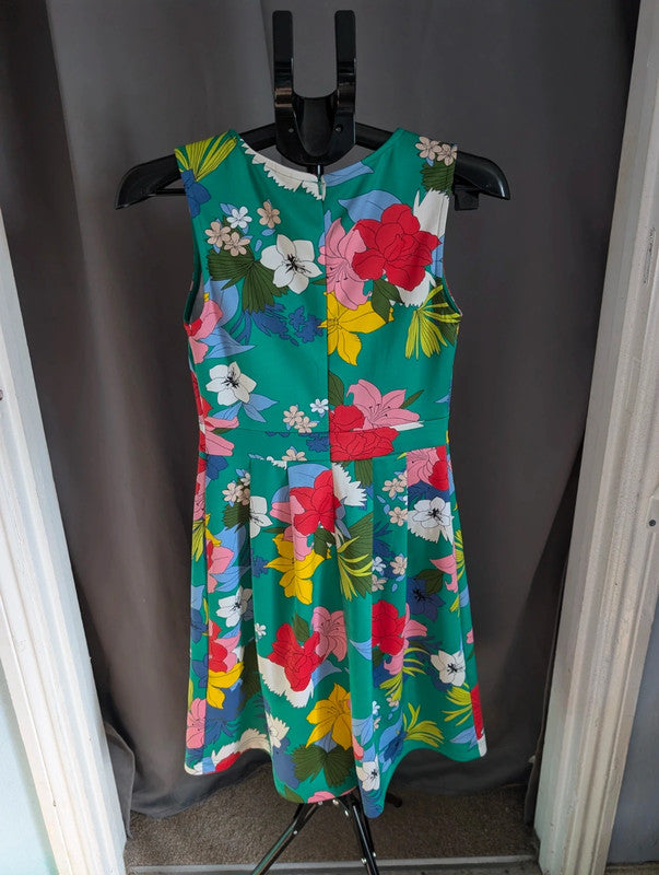 Body Flirt Dress 36 38 Green Tropical Floral Summer Skater Retro Vintage
