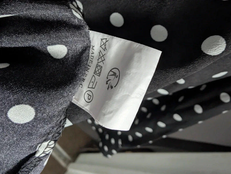 Voyelles Blouse S Black Polka Dot Ruffle High Neck Button Shirt Tunic Top