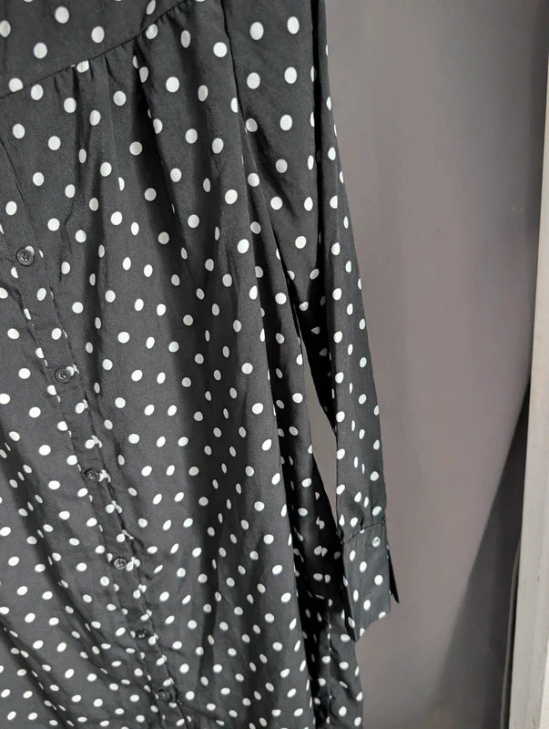 Voyelles Blouse S Black Polka Dot Ruffle High Neck Button Shirt Tunic Top