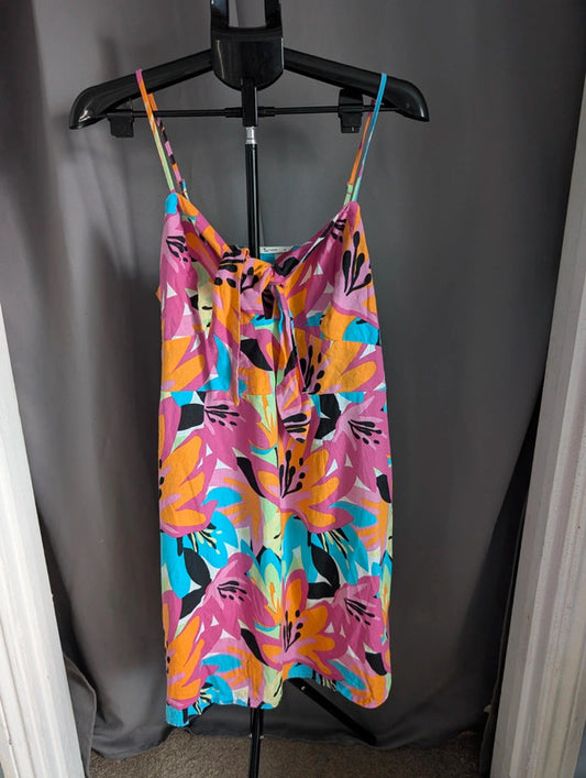 Tu Dress 18 Pink Linen Blend Tropical Floral Tie Front Summer Sundress Holiday