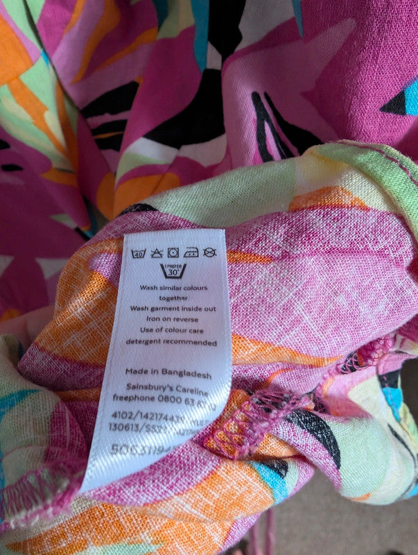 Tu Dress 18 Pink Linen Blend Tropical Floral Tie Front Summer Sundress Holiday