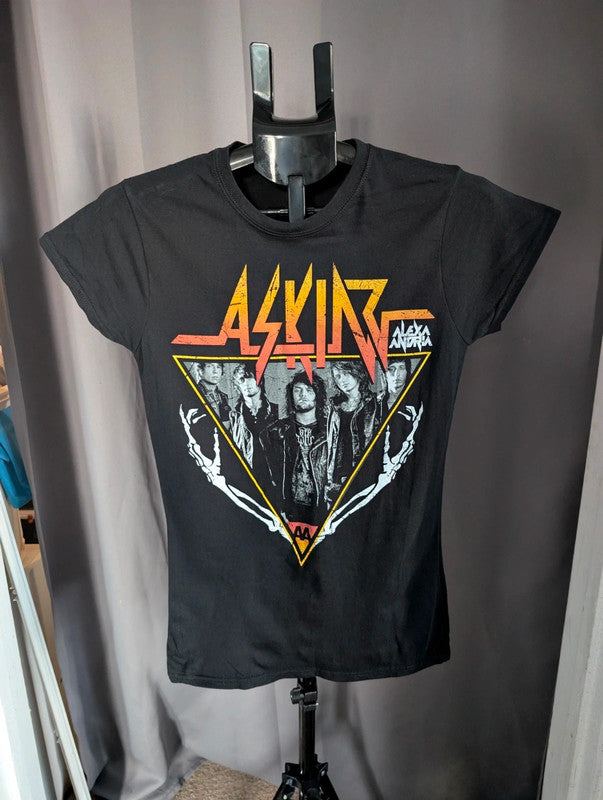 Gildan Softstyle black t-shirt with vibrant retro triangle graphic print of Asking Alexandria.