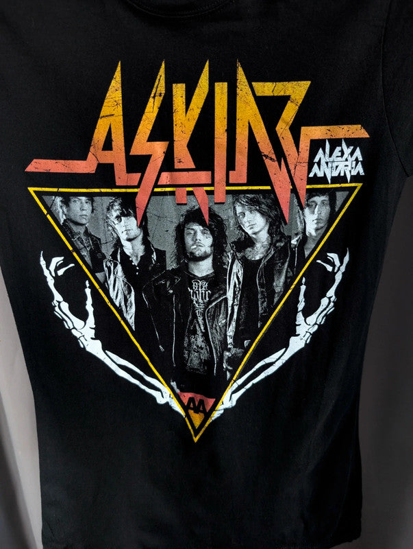 Gildan Softstyle black t-shirt with vibrant retro triangle graphic print of Asking Alexandria.