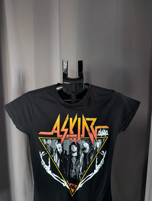 Gildan Softstyle black t-shirt with vibrant retro triangle graphic print of Asking Alexandria.