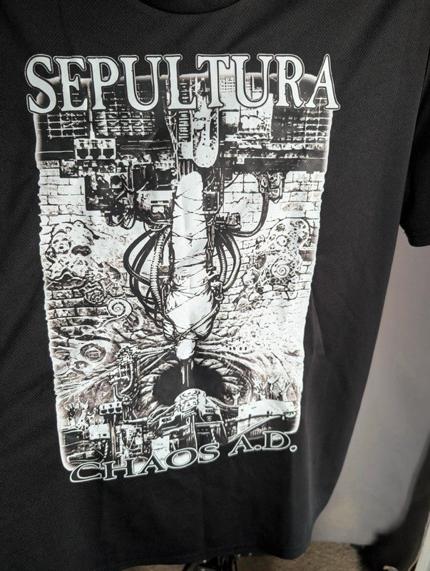 Sepultura Chaos A.D. Heavy Metal Band Jersey T-Shirt Black Large L Thrash