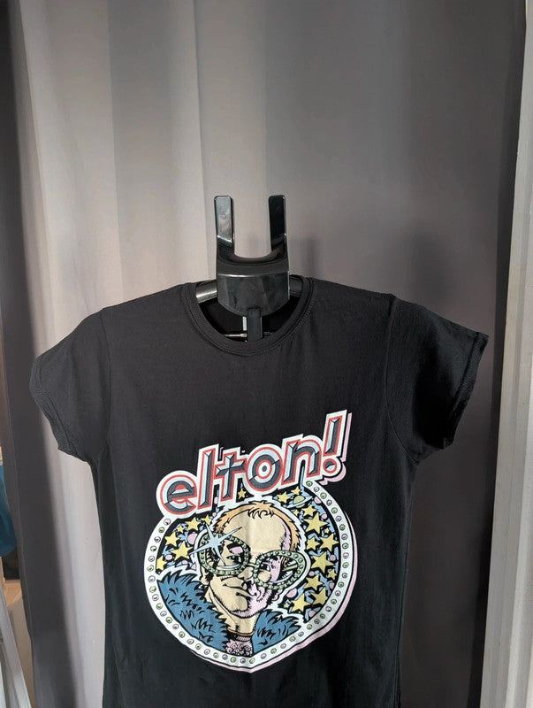 Official Elton John Primark Glam Rock Band T-Shirt Black L UK 14 16