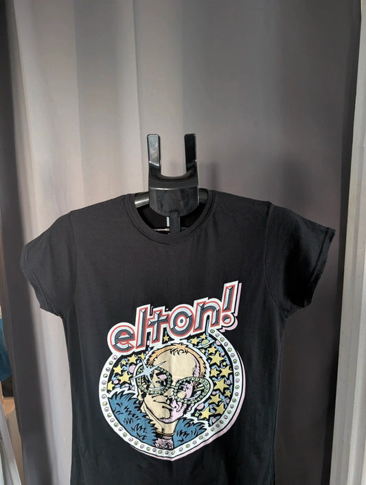 Official Elton John Primark Glam Rock Band T-Shirt Black L UK 14 16