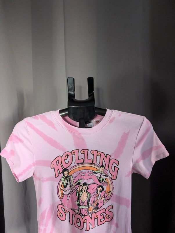 The Rolling Stones Band T Shirt Pink Tie Dye Crop Top H&M Divided Small Tee