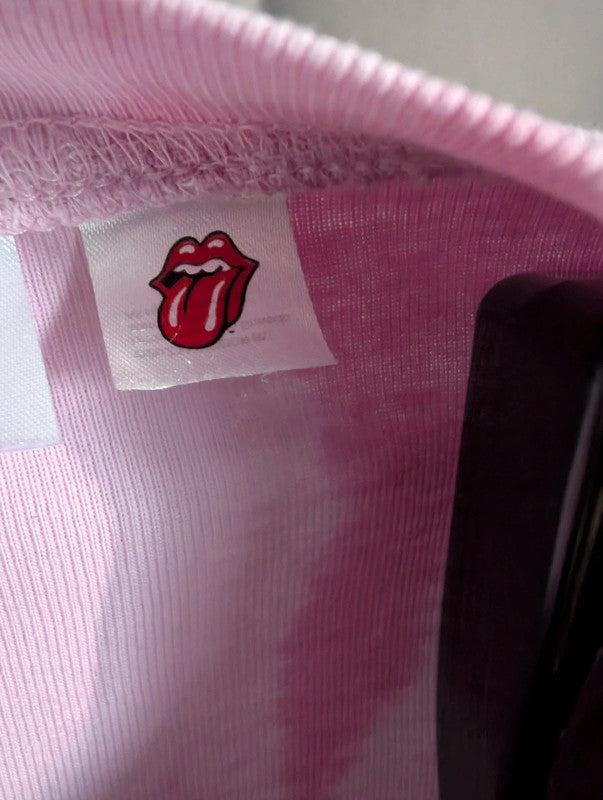 The Rolling Stones Band T Shirt Pink Tie Dye Crop Top H&M Divided Small Tee