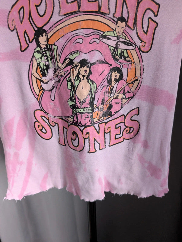 The Rolling Stones Band T Shirt Pink Tie Dye Crop Top H&M Divided Small Tee
