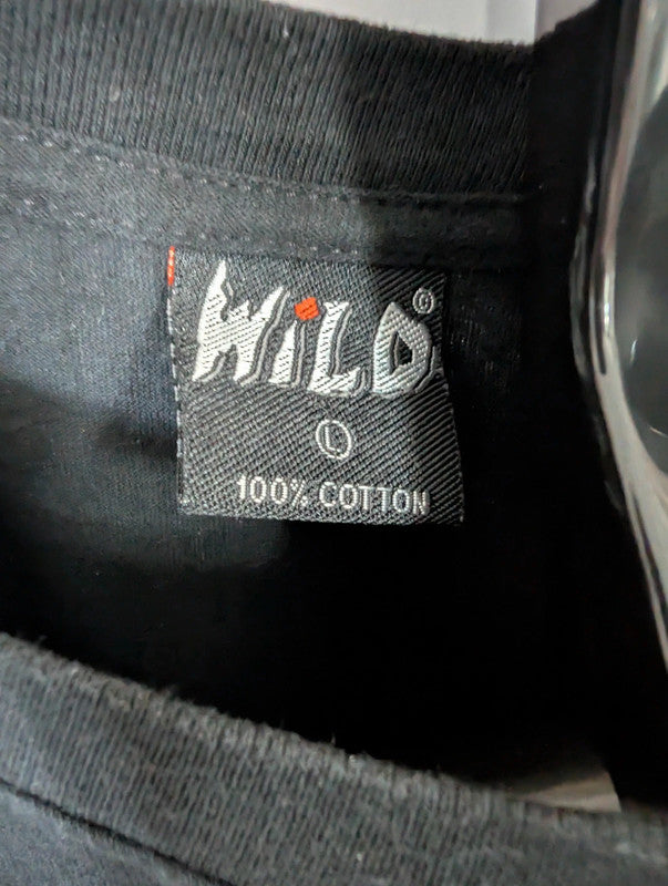 Wild black pocket t-shirt with double-sided skeleton skull and red rose graphic print