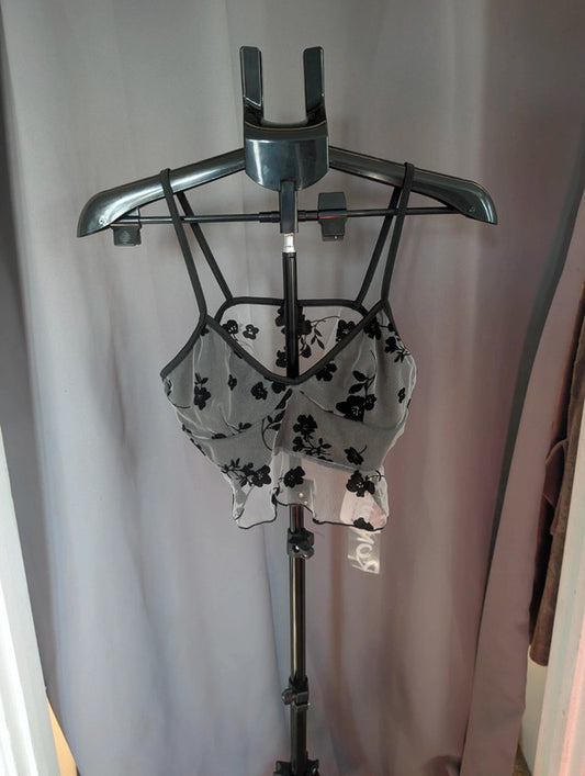 Gothic Grunge Crop Tops Bundle Black Mesh Tribal Butterfly Cross Cami Set UK 12 16
