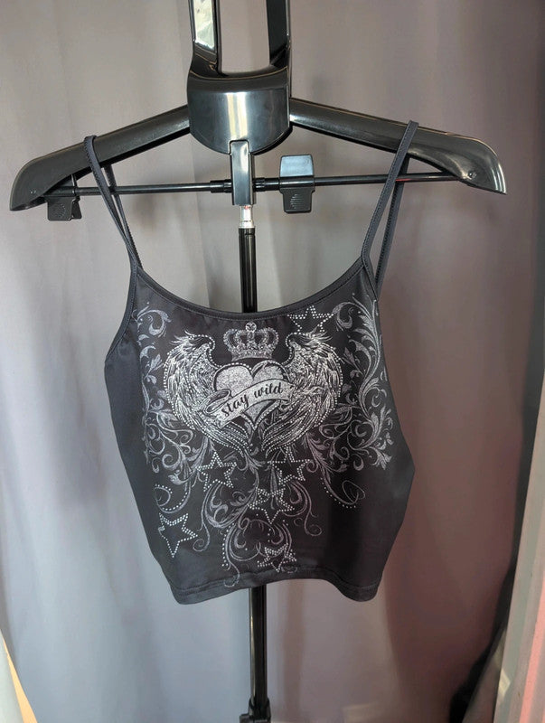 Gothic Grunge Crop Tops Bundle Black Mesh Tribal Butterfly Cross Cami Set UK 12 16