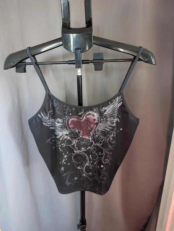 Gothic Grunge Crop Tops Bundle Black Mesh Tribal Butterfly Cross Cami Set UK 12 16