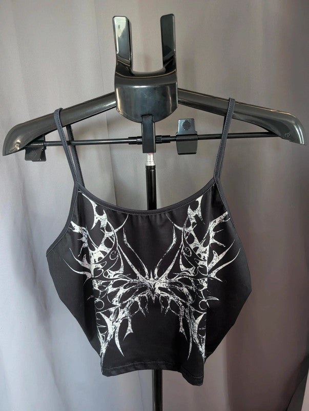 Gothic Grunge Crop Tops Bundle Black Mesh Tribal Butterfly Cross Cami Set UK 12 16