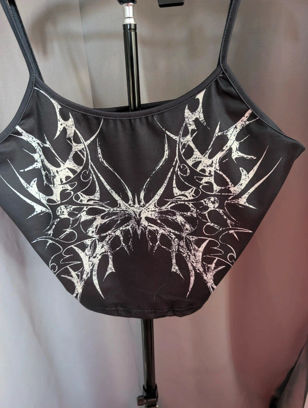 Gothic Grunge Crop Tops Bundle Black Mesh Tribal Butterfly Cross Cami Set UK 12 16